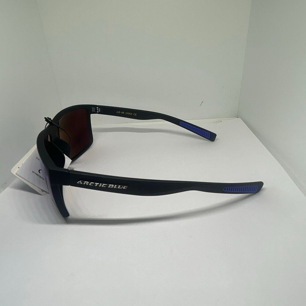 Arctic Blue Shield Wrap Sunglasses – Mirrored Blue Lens UV Protection Soft Frame - Picture 2 of 3